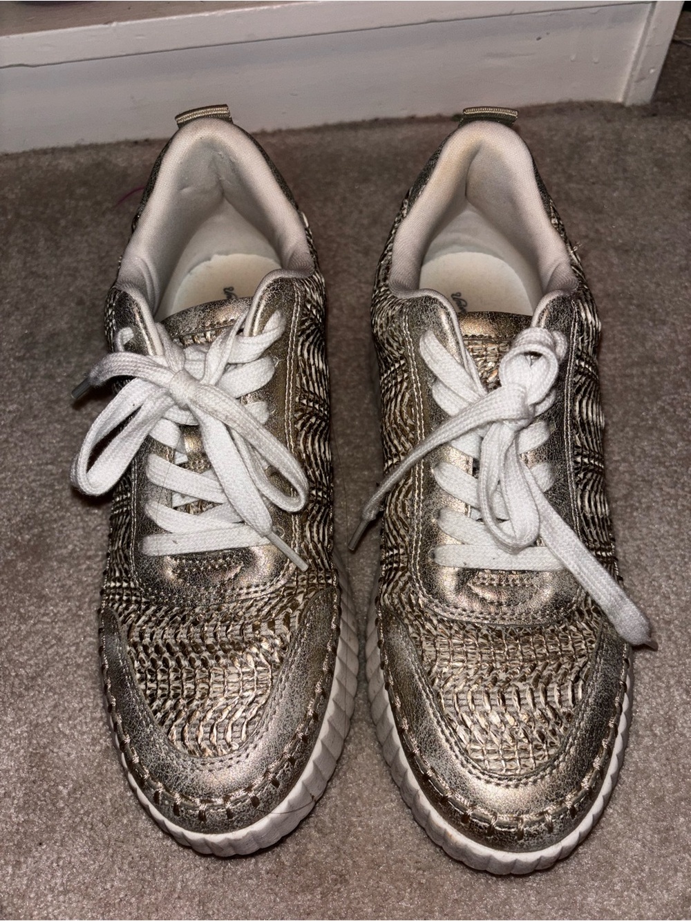 Metallic Gold Lace-Up Sneakers - Casual Comfort